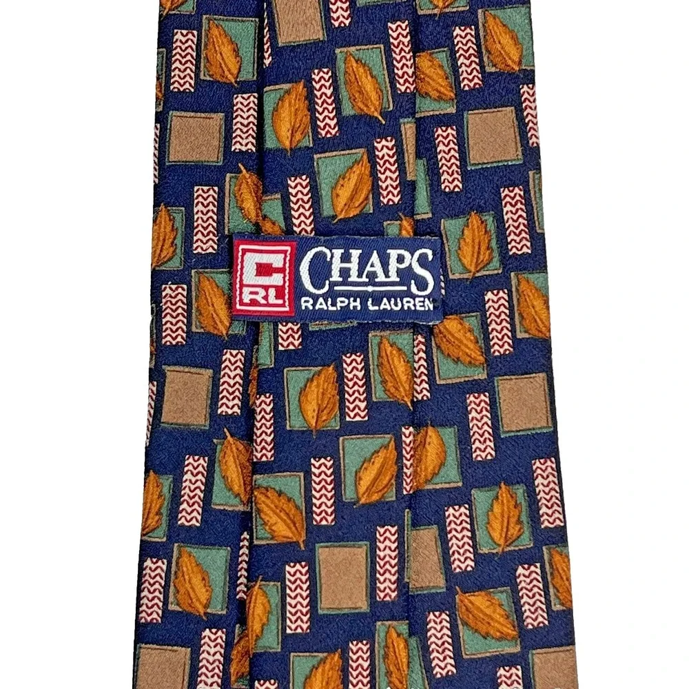 Vintage Chaps Ralph Lauren Silk Men's Necktie Geometric Leaves Fall Autumn USA‎